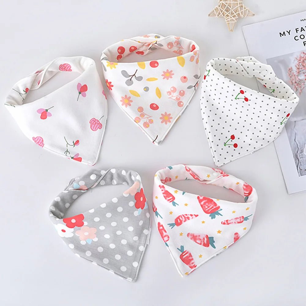 5pcs/lot Baby Bibs Triangle Double Cotton Bibs Cartoon Print Saliva Towel Baby Boys Girls Feeding Apron Cotton Bandana Bibs - Clothesfassion.store
