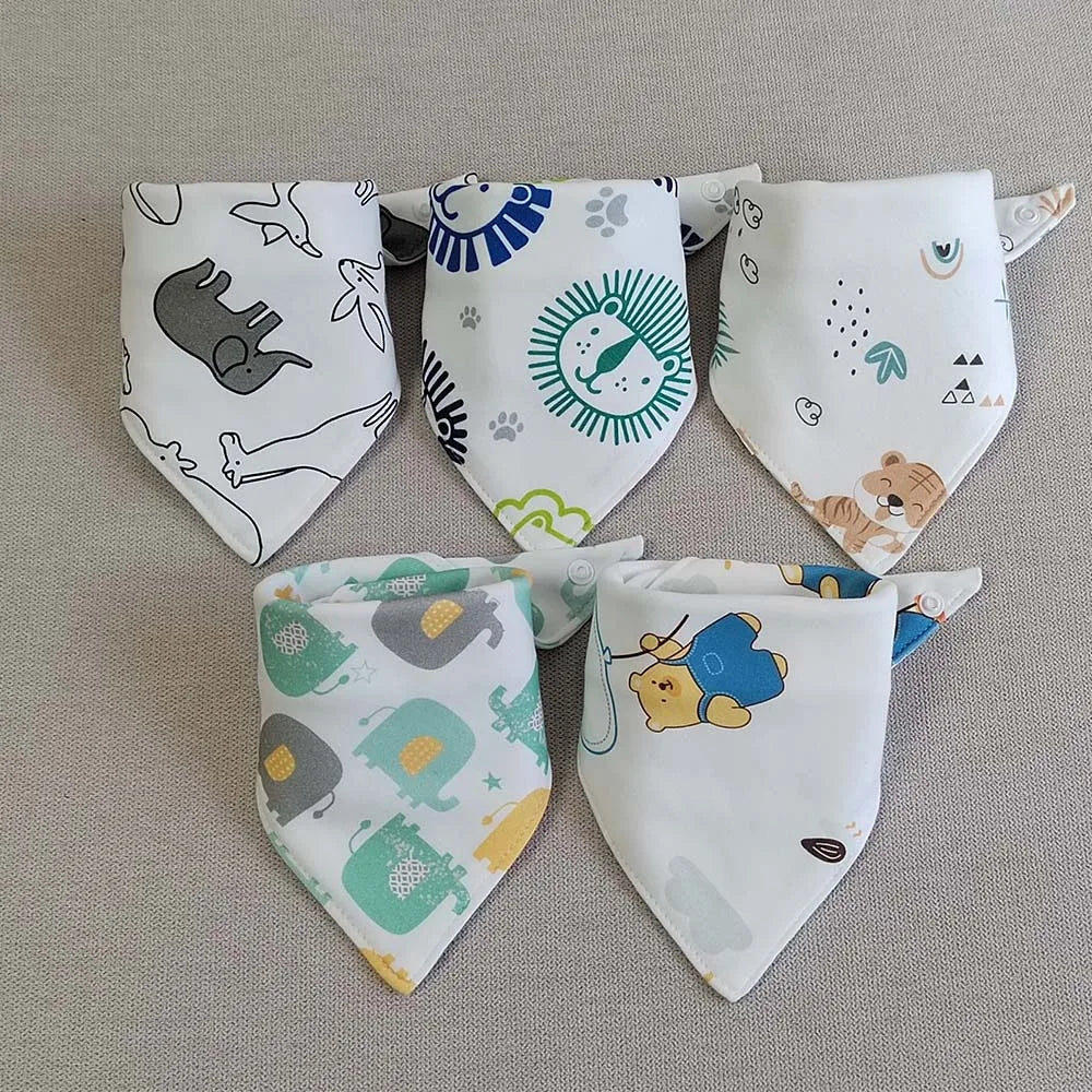 5pcs/lot Baby Bibs Triangle Double Cotton Bibs Cartoon Print Saliva Towel Baby Boys Girls Feeding Apron Cotton Bandana Bibs - Clothesfassion.store