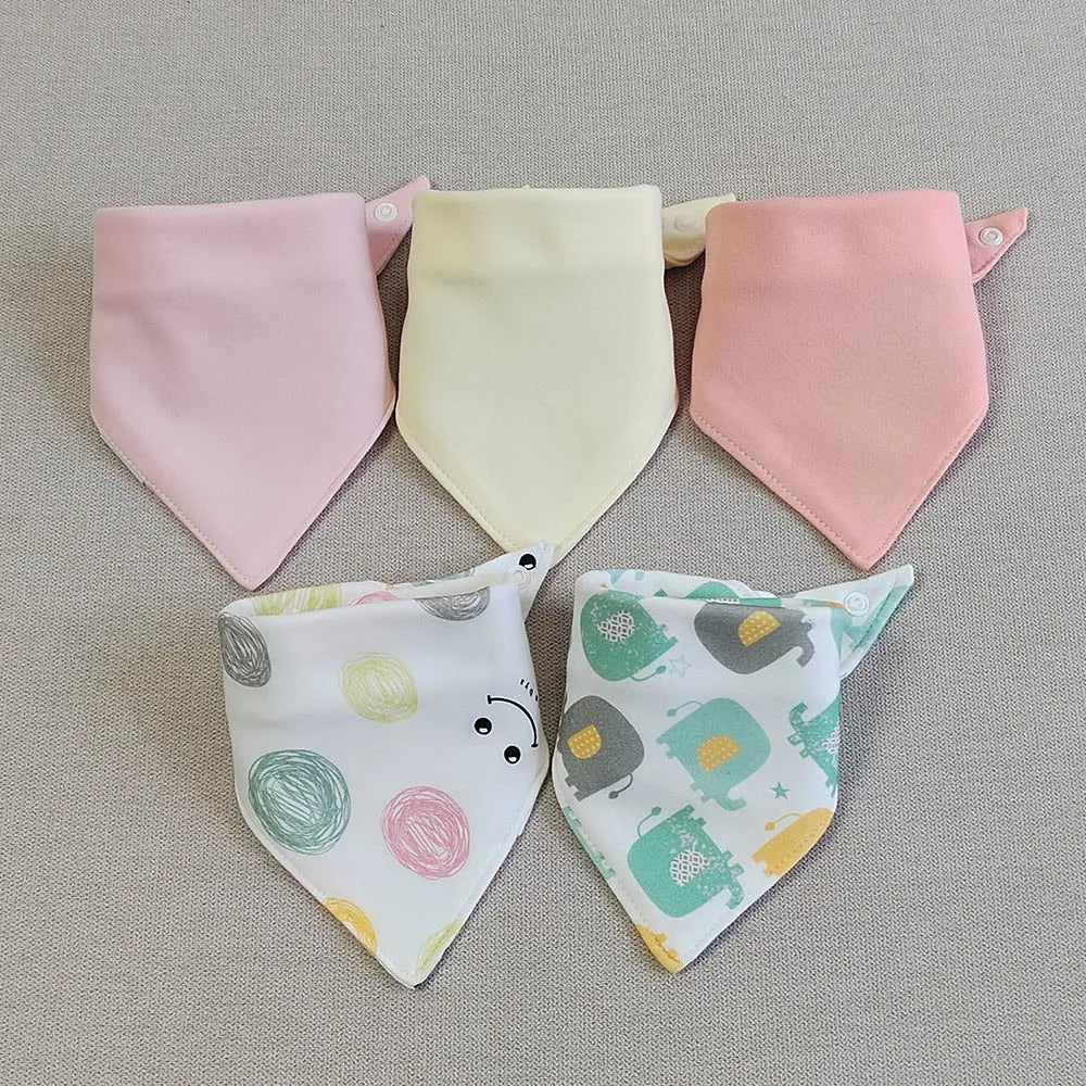 5pcs/lot Baby Bibs Triangle Double Cotton Bibs Cartoon Print Saliva Towel Baby Boys Girls Feeding Apron Cotton Bandana Bibs - Clothesfassion.store
