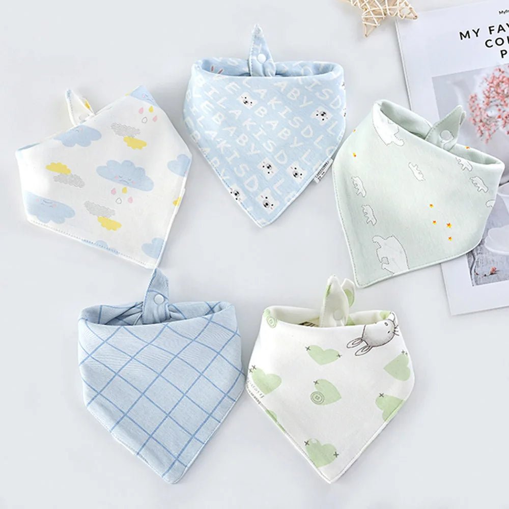 5pcs/lot Baby Bibs Triangle Double Cotton Bibs Cartoon Print Saliva Towel Baby Boys Girls Feeding Apron Cotton Bandana Bibs - Clothesfassion.store
