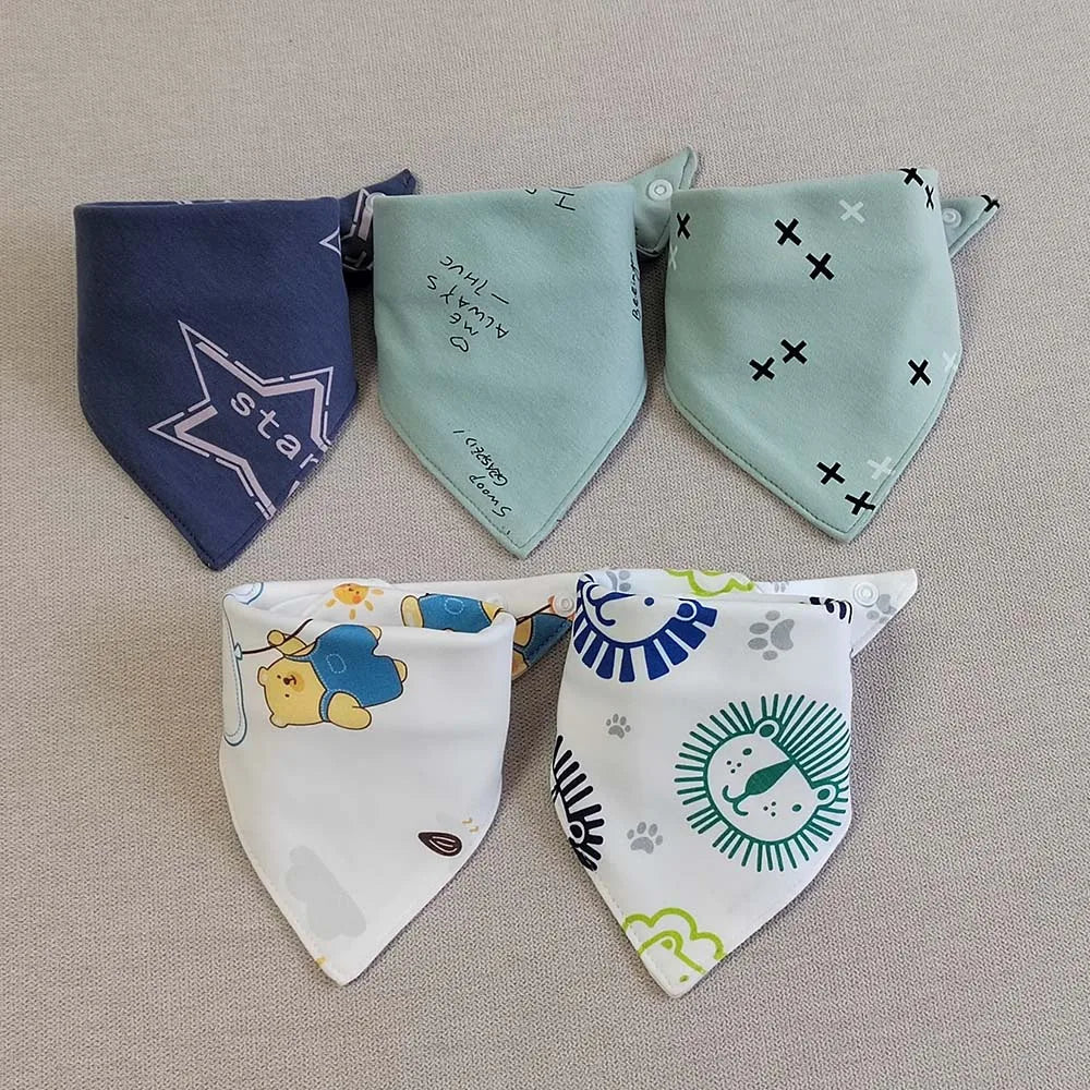 5pcs/lot Baby Bibs Triangle Double Cotton Bibs Cartoon Print Saliva Towel Baby Boys Girls Feeding Apron Cotton Bandana Bibs - Clothesfassion.store