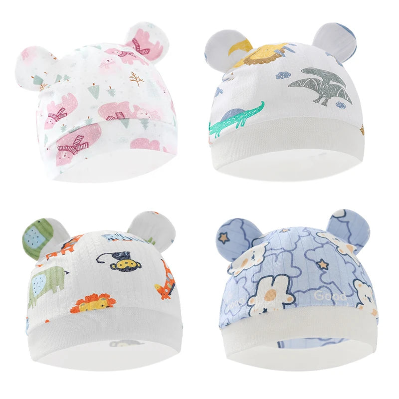 0-6Mouths Newborn Fetal Hat Cute Cartoon Baby Bear Beanies Spring Autumn Pure Cotton Pullover Cap Boys Girls Kids Warm Bonnet