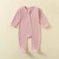 Organic Cotton Baby Rompers Waffle 100% Cotton Infant Boys Girls Jumpsuit Zipper Footed Solid Long-Sleeve Pajamas Sleepsuits