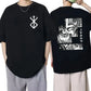 Japan Anime Berserk T-Shirt Guts Print Graphic Tee Men's 90s Summer Short Sleeve Casual Manga Dark Fantasy Black Swordsman Style