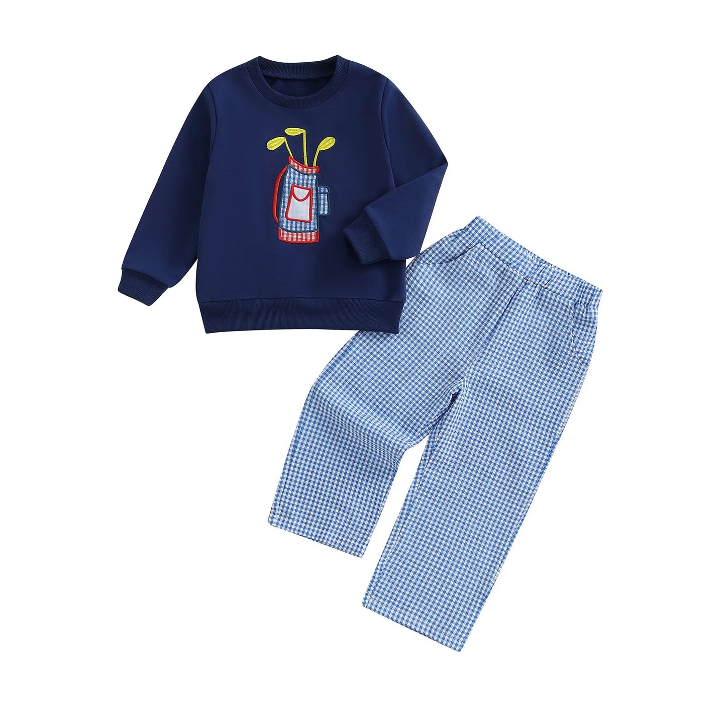 Adorable 2 Piece Autumn Ensemble with Cute Bear Applique Sweatshirt and Cozy Plaid Pants for Baby Boy or Girl Outfit - Clothesfassion.store