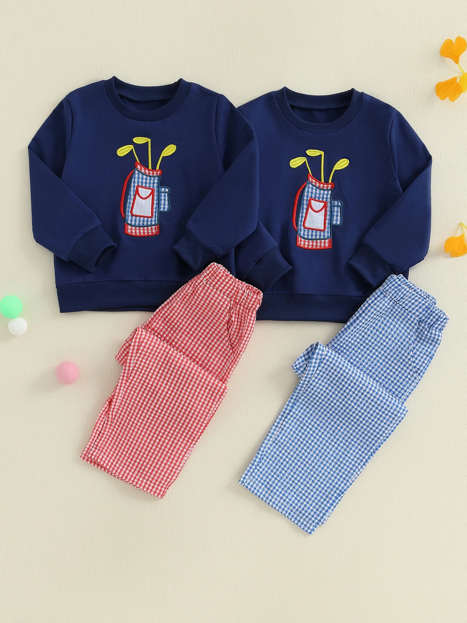 Adorable 2 Piece Autumn Ensemble with Cute Bear Applique Sweatshirt and Cozy Plaid Pants for Baby Boy or Girl Outfit - Clothesfassion.store