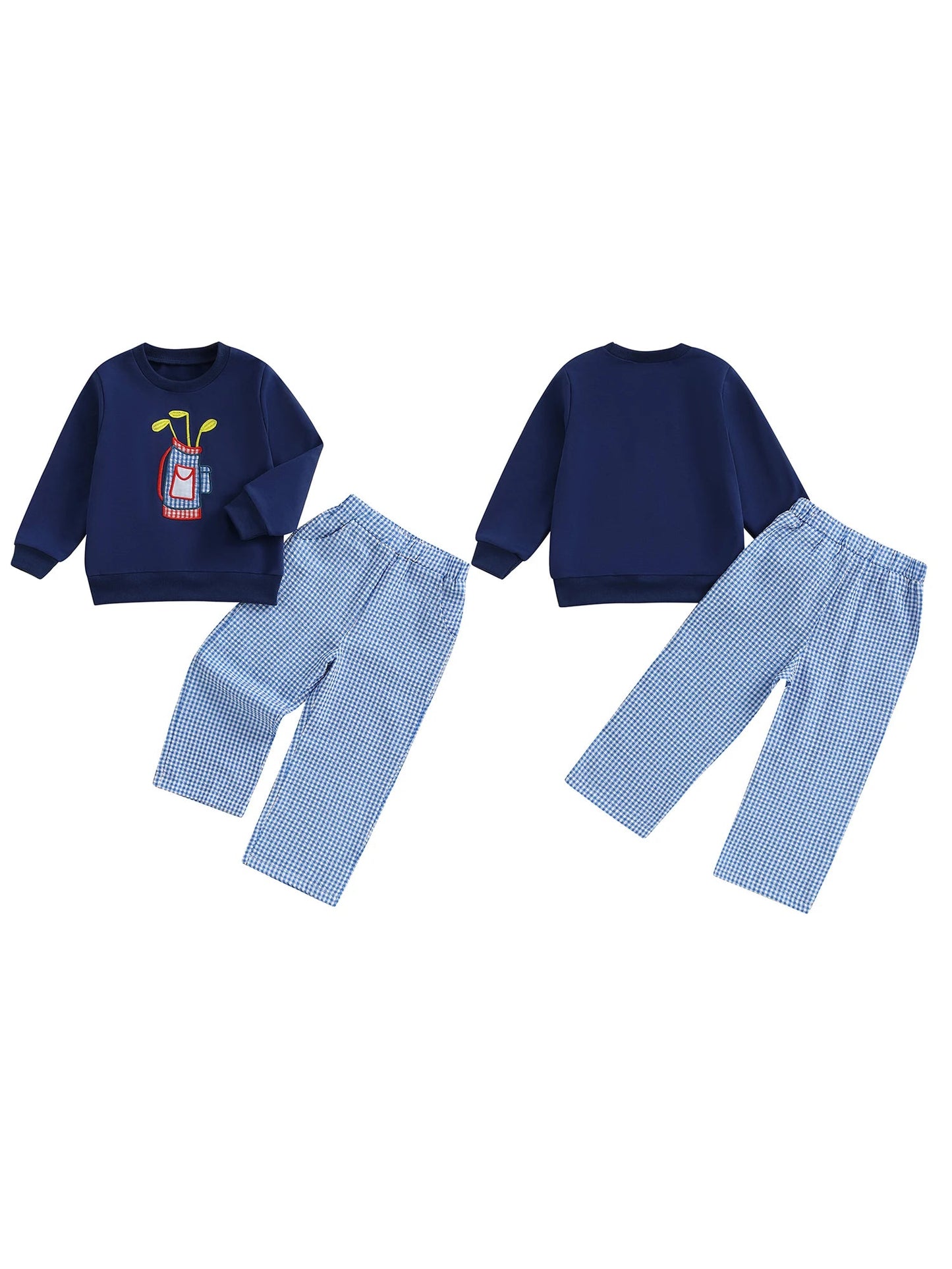 Adorable 2 Piece Autumn Ensemble with Cute Bear Applique Sweatshirt and Cozy Plaid Pants for Baby Boy or Girl Outfit - Clothesfassion.store