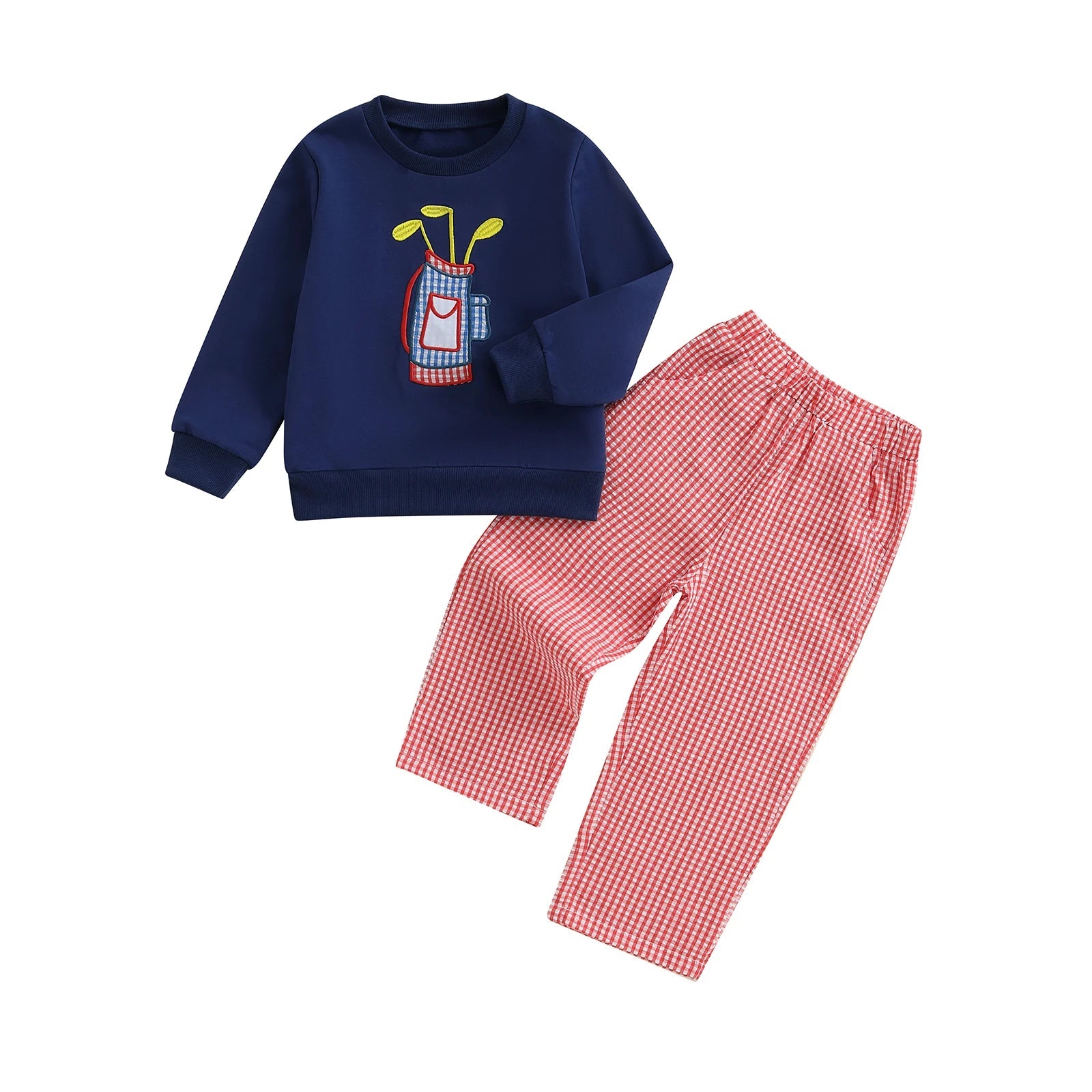 Adorable 2 Piece Autumn Ensemble with Cute Bear Applique Sweatshirt and Cozy Plaid Pants for Baby Boy or Girl Outfit - Clothesfassion.store