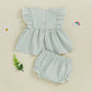 Adorable Infant Girl s Summer Ensemble with Cute Watermelon Embroidered Plaid Flutter Sleeve Blouse and Matching Shorts 2 - Clothesfassion.store