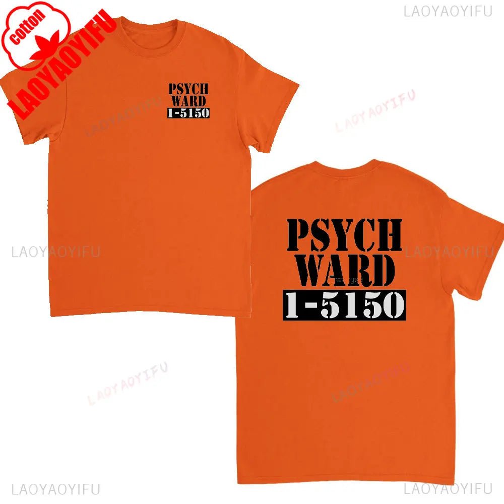 Alcatraz Psycho Ward T-Shirt Prisoner Halloween Orange Tees Costume Halloween Outfit for Men Convict Summer Casual Cotton Tops - Clothesfassion.store