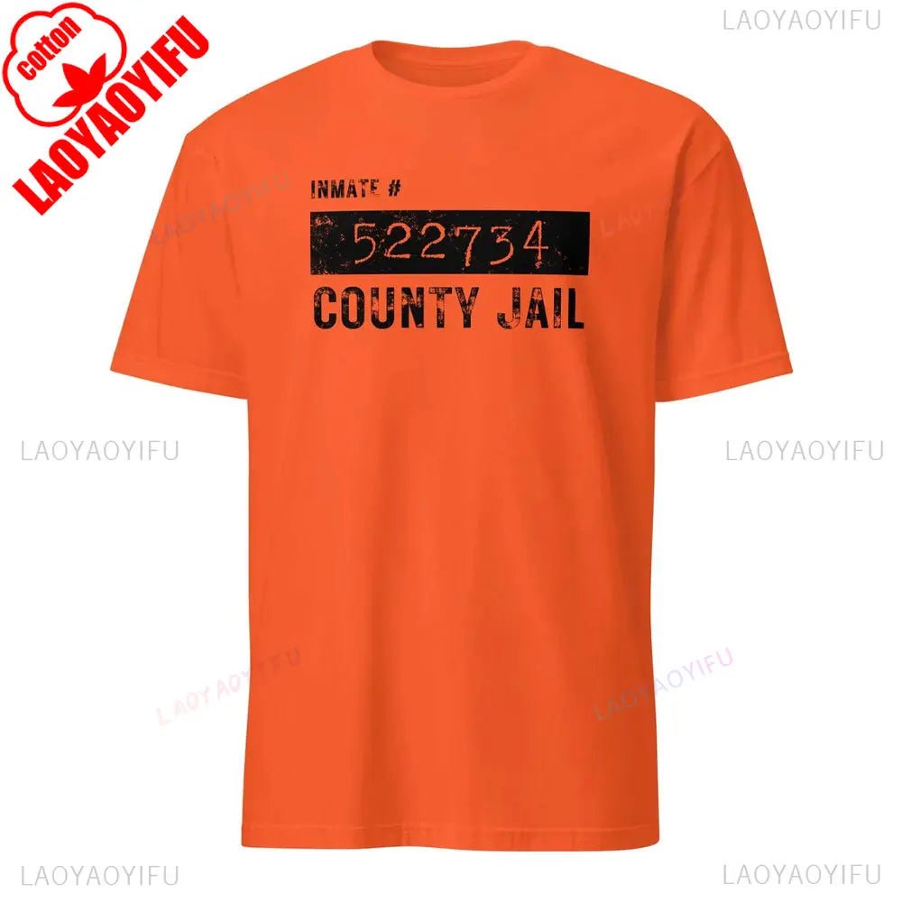 Alcatraz Psycho Ward T-Shirt Prisoner Halloween Orange Tees Costume Halloween Outfit for Men Convict Summer Casual Cotton Tops - Clothesfassion.store