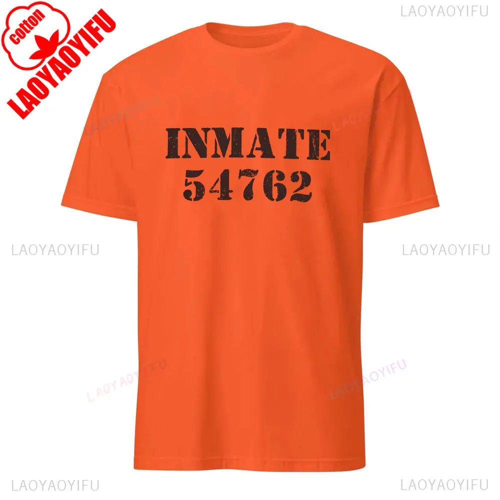Alcatraz Psycho Ward T-Shirt Prisoner Halloween Orange Tees Costume Halloween Outfit for Men Convict Summer Casual Cotton Tops - Clothesfassion.store