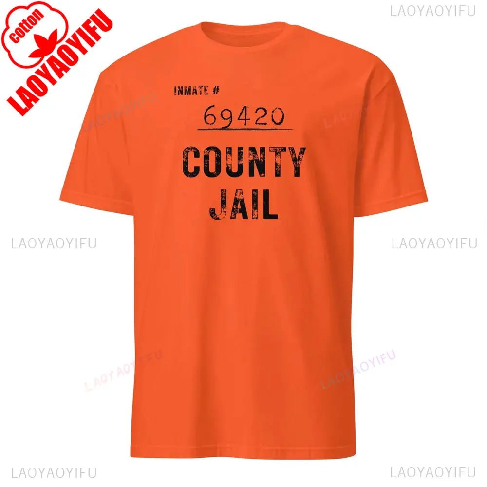 Alcatraz Psycho Ward T-Shirt Prisoner Halloween Orange Tees Costume Halloween Outfit for Men Convict Summer Casual Cotton Tops - Clothesfassion.store