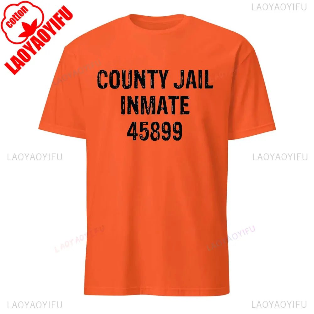 Alcatraz Psycho Ward T-Shirt Prisoner Halloween Orange Tees Costume Halloween Outfit for Men Convict Summer Casual Cotton Tops - Clothesfassion.store