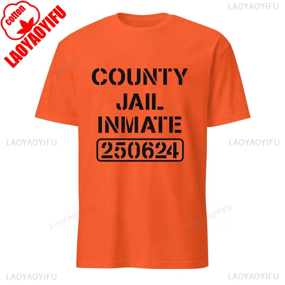 Alcatraz Psycho Ward T-Shirt Prisoner Halloween Orange Tees Costume Halloween Outfit for Men Convict Summer Casual Cotton Tops - Clothesfassion.store