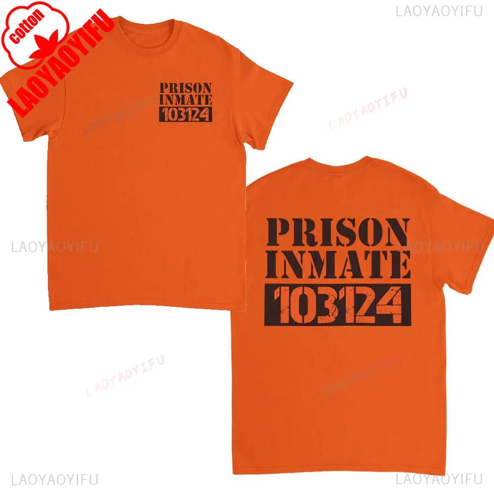 Alcatraz Psycho Ward T-Shirt Prisoner Halloween Orange Tees Costume Halloween Outfit for Men Convict Summer Casual Cotton Tops - Clothesfassion.store