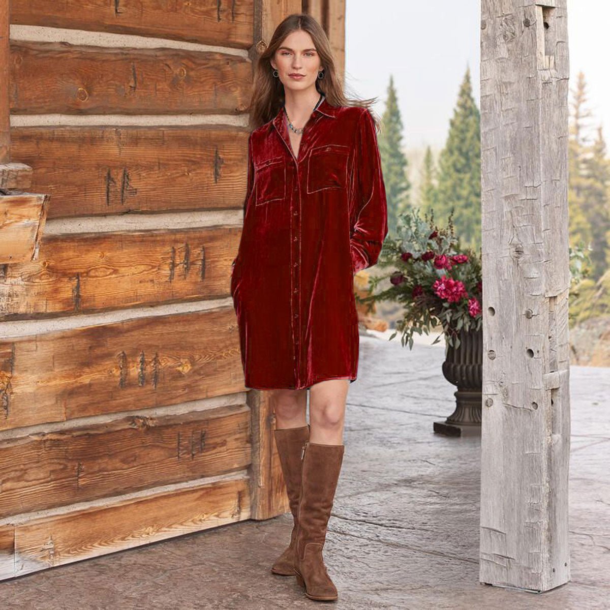 All - matching Loose Casual Velvet Knee - length Long Sleeve Short Dress - Clothesfassion.store