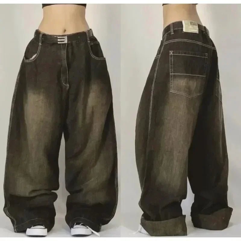 American Hip - hop Retro Loose Jeans Women's Y2K New Tide Harajuku High Waist Wide leg Pants Gothic Wide Pants Street Pants Male - Clothesfassion.store