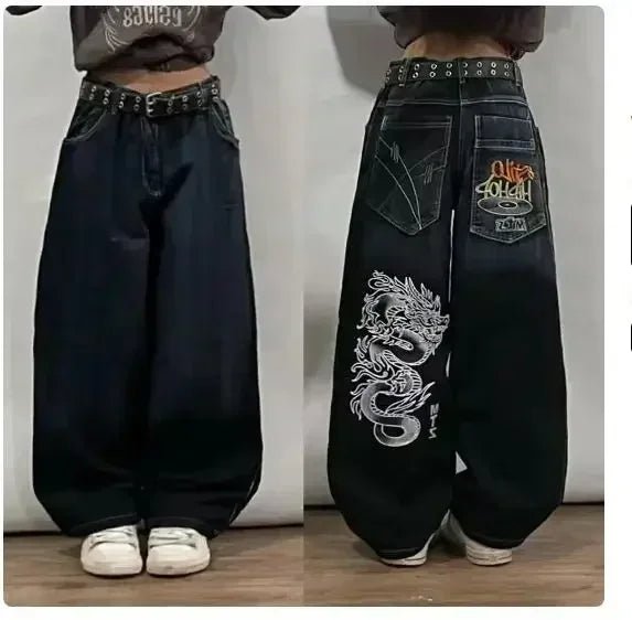 American Hip - hop Retro Loose Jeans Women's Y2K New Tide Harajuku High Waist Wide leg Pants Gothic Wide Pants Street Pants Male - Clothesfassion.store