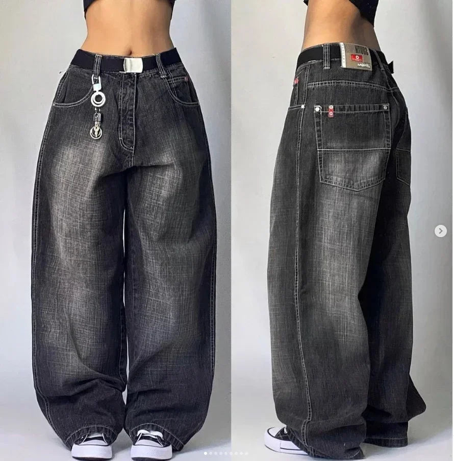American Hip - hop Retro Loose Jeans Women's Y2K New Tide Harajuku High Waist Wide leg Pants Gothic Wide Pants Street Pants Male - Clothesfassion.store