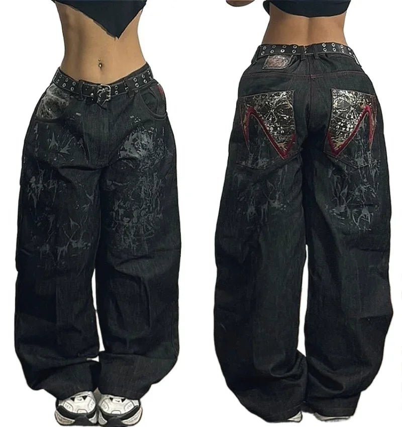 American Hip - hop Retro Loose Jeans Women's Y2K New Tide Harajuku High Waist Wide leg Pants Gothic Wide Pants Street Pants Male - Clothesfassion.store