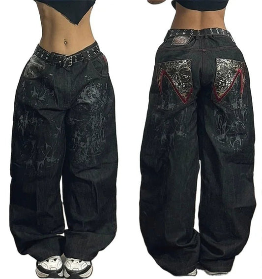 American Hip - hop Retro Loose Jeans Women's Y2K New Tide Harajuku High Waist Wide leg Pants Gothic Wide Pants Street Pants Male - Clothesfassion.store