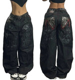 American Hip - hop Retro Loose Jeans Women's Y2K New Tide Harajuku High Waist Wide leg Pants Gothic Wide Pants Street Pants Male - Clothesfassion.store
