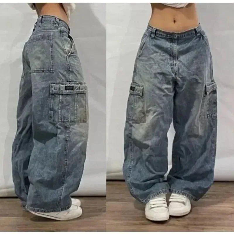American Hip - hop Retro Loose Jeans Women's Y2K New Tide Harajuku High Waist Wide leg Pants Gothic Wide Pants Street Pants Male - Clothesfassion.store