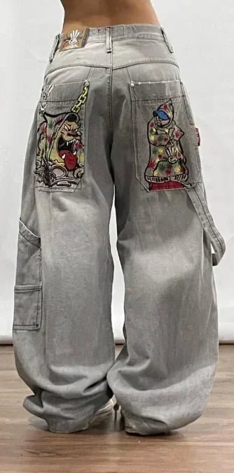 American Hip - hop Retro Loose Jeans Women's Y2K New Tide Harajuku High Waist Wide leg Pants Gothic Wide Pants Street Pants Male - Clothesfassion.store