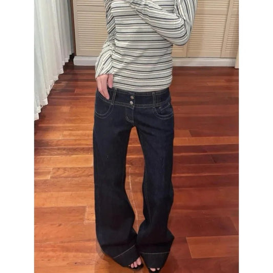 American Retro Low Waist Wide Leg Jeans Women's Summer Autumn Loose Drapey Tall Extended Length Hot Girls Wide Leg Pants - Clothesfassion.store