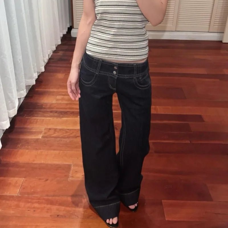 American Retro Low Waist Wide Leg Jeans Women's Summer Autumn Loose Drapey Tall Extended Length Hot Girls Wide Leg Pants - Clothesfassion.store