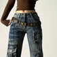 American Vintage Street Style Y2K Jeans Women's High - street Multi - pocket Cargo Flared Floor - grazing Jeans Casual Punk Long Pants - Clothesfassion.store