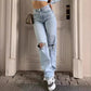 Ankle Length Ripped Holes Jean Straight Jeans Women High Waist Denim Pants Loose Washed Distressed Zipper Fly Streetwear - Clothesfassion.store