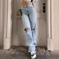 Ankle Length Ripped Holes Jean Straight Jeans Women High Waist Denim Pants Loose Washed Distressed Zipper Fly Streetwear - Clothesfassion.store