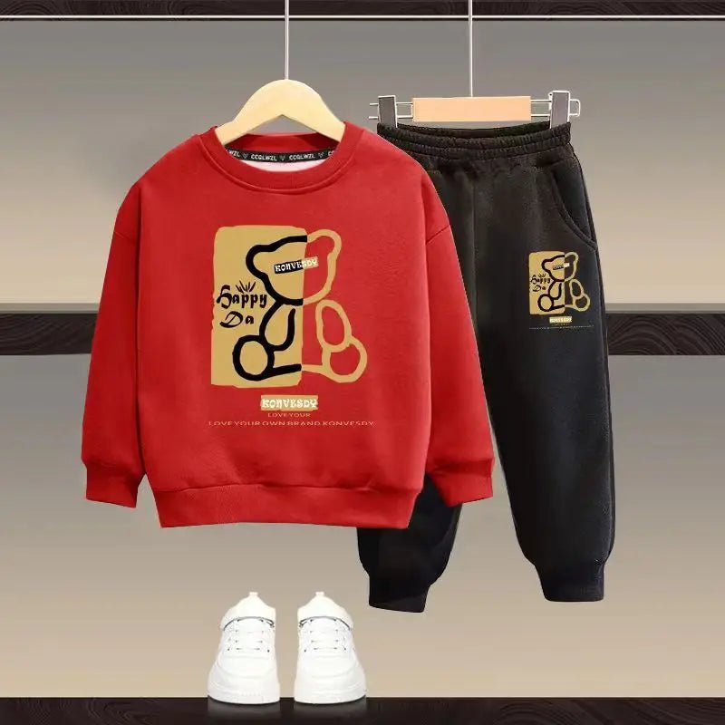 Autumn Baby Girls Clothes Set Kid Boy Cartoon Bear Printed Sweatshirt Pullover And Pants 2pcs Suit Children Top Bottom Tracksuit - Clothesfassion.store