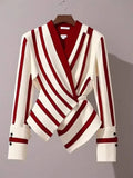 Autumn High end Luxury Long Sleeve Shirt for Women Unique Chic Korean Style V - neck Slimminng Commuter Striped Blosues Women Tops - Clothesfassion.store