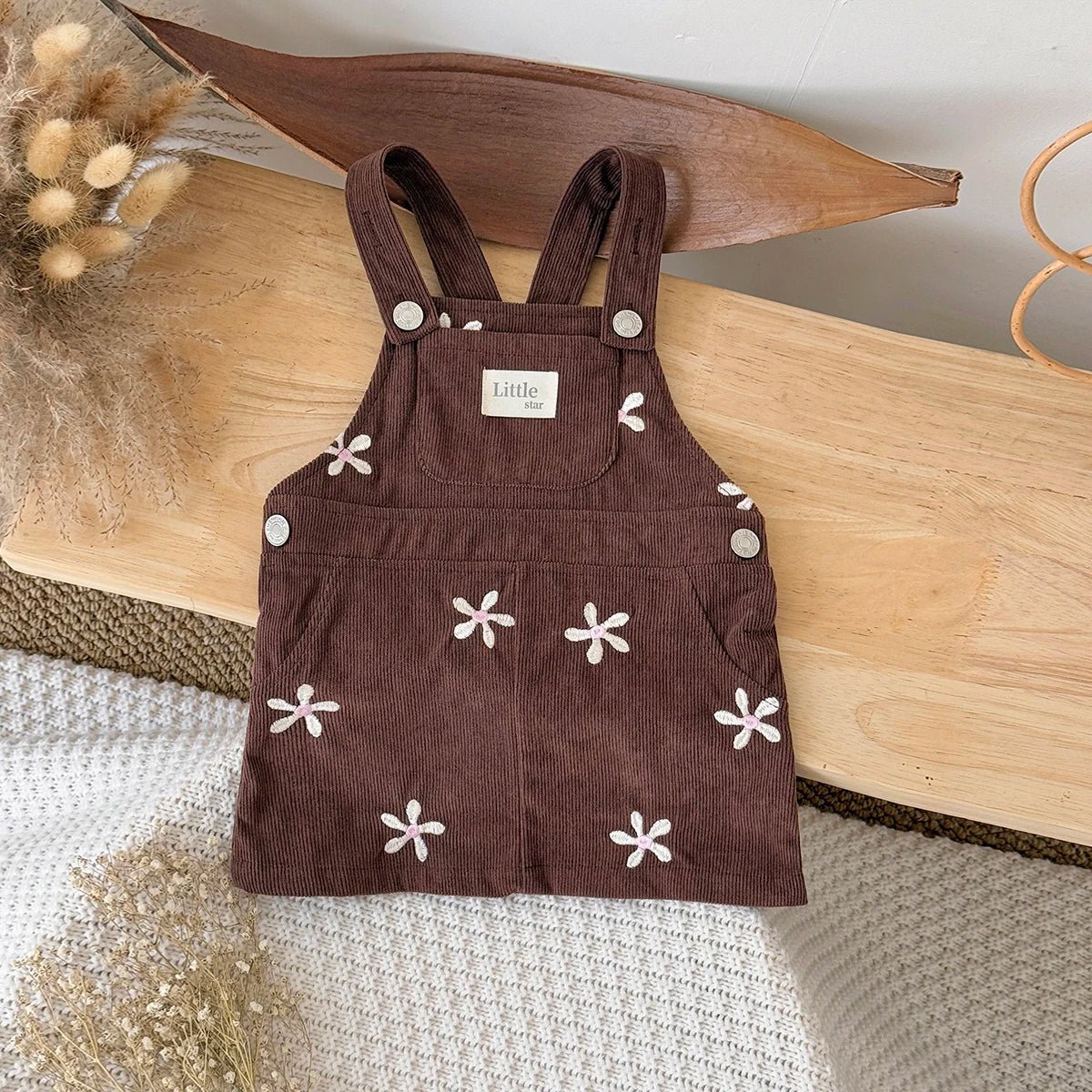Autumn New Cute and Simple Baby Corduroy Flower EmbroideryStrap Skirt Lace Edge Pocket Lace Strap Newborn Baby Girls Clothes - Clothesfassion.store