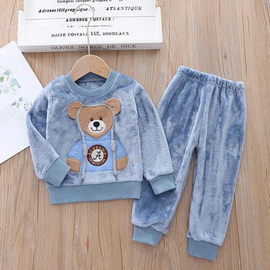 Autumn Winter Children Clothing Baby Pajamas Set Thick Flannel Fleece Child Sleepwear 2Pcs Sets Warm Home Suits Kids Clothes - Clothesfassion.store