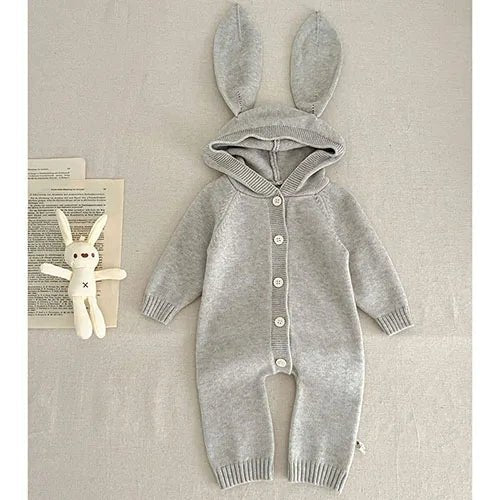 Autumn Winter Newborn Baby Boys Girl Knitted Jumpsuit Solid Color Knitting Hooded Infant Baby Bodysuits Children Knitted Clothes - Clothesfassion.store