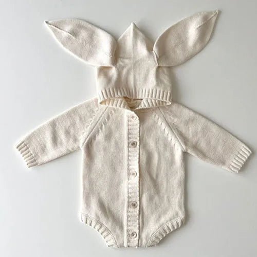 Autumn Winter Newborn Baby Boys Girl Knitted Jumpsuit Solid Color Knitting Hooded Infant Baby Bodysuits Children Knitted Clothes - Clothesfassion.store