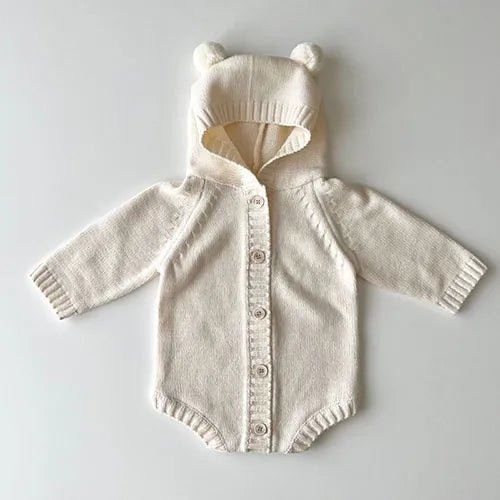 Autumn Winter Newborn Baby Boys Girl Knitted Jumpsuit Solid Color Knitting Hooded Infant Baby Bodysuits Children Knitted Clothes - Clothesfassion.store