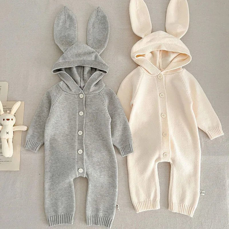 Autumn Winter Newborn Baby Boys Girl Knitted Jumpsuit Solid Color Knitting Hooded Infant Baby Bodysuits Children Knitted Clothes - Clothesfassion.store