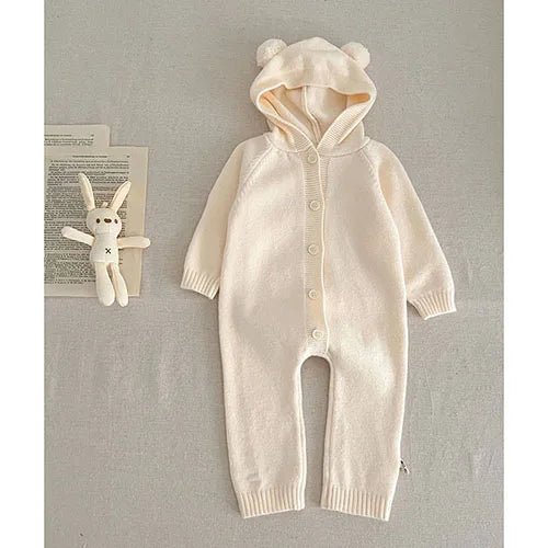 Autumn Winter Newborn Baby Boys Girl Knitted Jumpsuit Solid Color Knitting Hooded Infant Baby Bodysuits Children Knitted Clothes - Clothesfassion.store