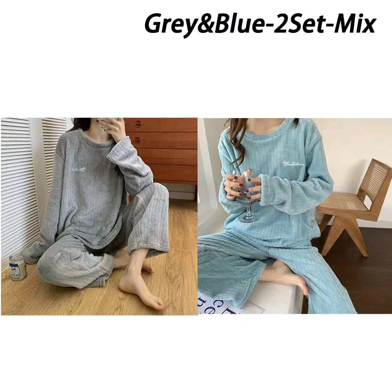 Autumn Women Solid Warm 2 Piece Sets Thicken Velvet Ribbed Fleece Set Pullover And Pants Women Casual Pajama Sets 2024 - Clothesfassion.store