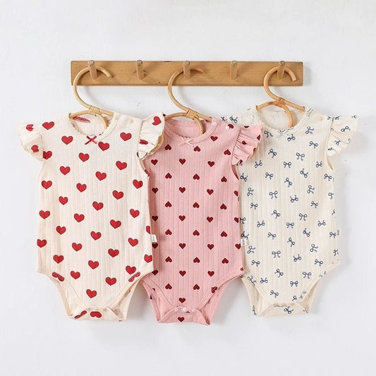 Baby Clothes Summer Baby Bodysuit Newborn Boys Girls One - Pieces Cotton Round Neck Flying Sleeves Onesie Cute Infant Romper - Clothesfassion.store