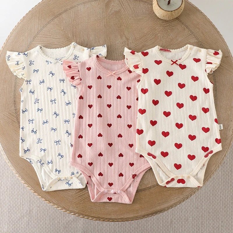 Baby Clothes Summer Baby Bodysuit Newborn Boys Girls One - Pieces Cotton Round Neck Flying Sleeves Onesie Cute Infant Romper - Clothesfassion.store