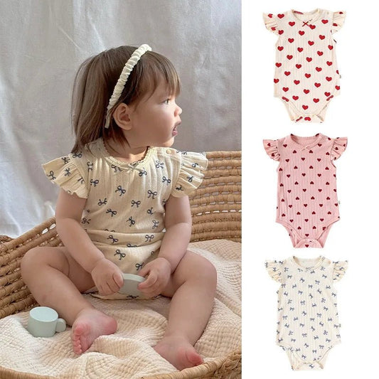 Baby Clothes Summer Baby Bodysuit Newborn Boys Girls One - Pieces Cotton Round Neck Flying Sleeves Onesie Cute Infant Romper - Clothesfassion.store