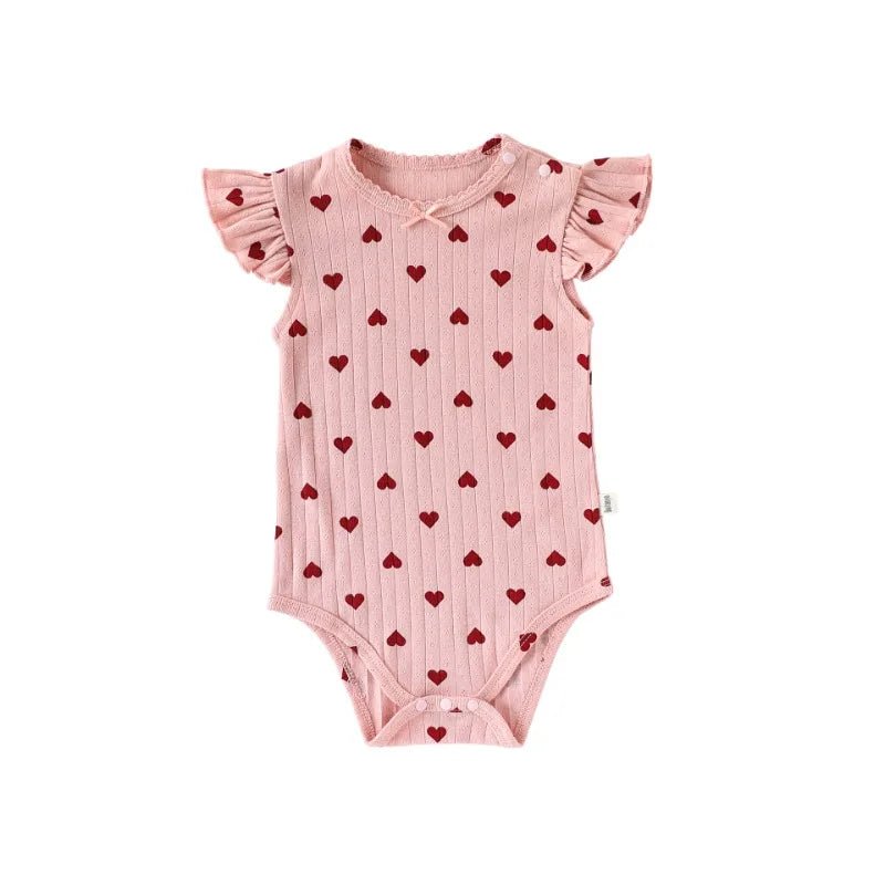 Baby Clothes Summer Baby Bodysuit Newborn Boys Girls One - Pieces Cotton Round Neck Flying Sleeves Onesie Cute Infant Romper - Clothesfassion.store