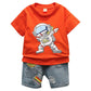 Baby clothes summer children's cartoon short sleeved set boys aged 0 - 5 solid color T-shirt denim shorts two - piece casual sportsw - Clothesfassion.store