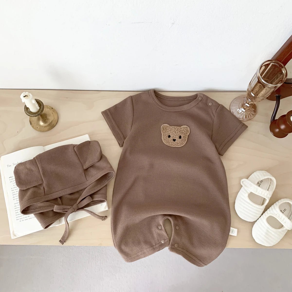 Baby jumpsuit summer waffle bear baby clothes baby short - sleeved jumpsuit, super cute summer outdoor clothes for boys and girls - Clothesfassion.store